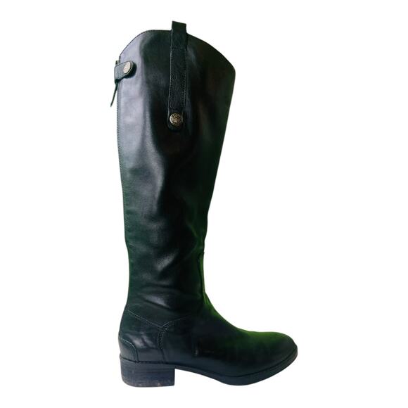 Sam Edelman Womens Penny Classic Equestrian Boot Zip Up Black Leather 6M - Picture 1 of 12